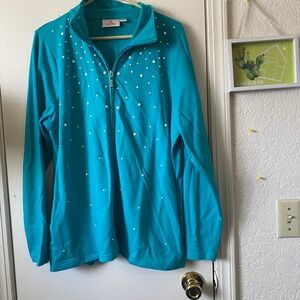 Quacker‎ Factory XL Turquoise Embellished Full Zip Sweatshirt Jacket